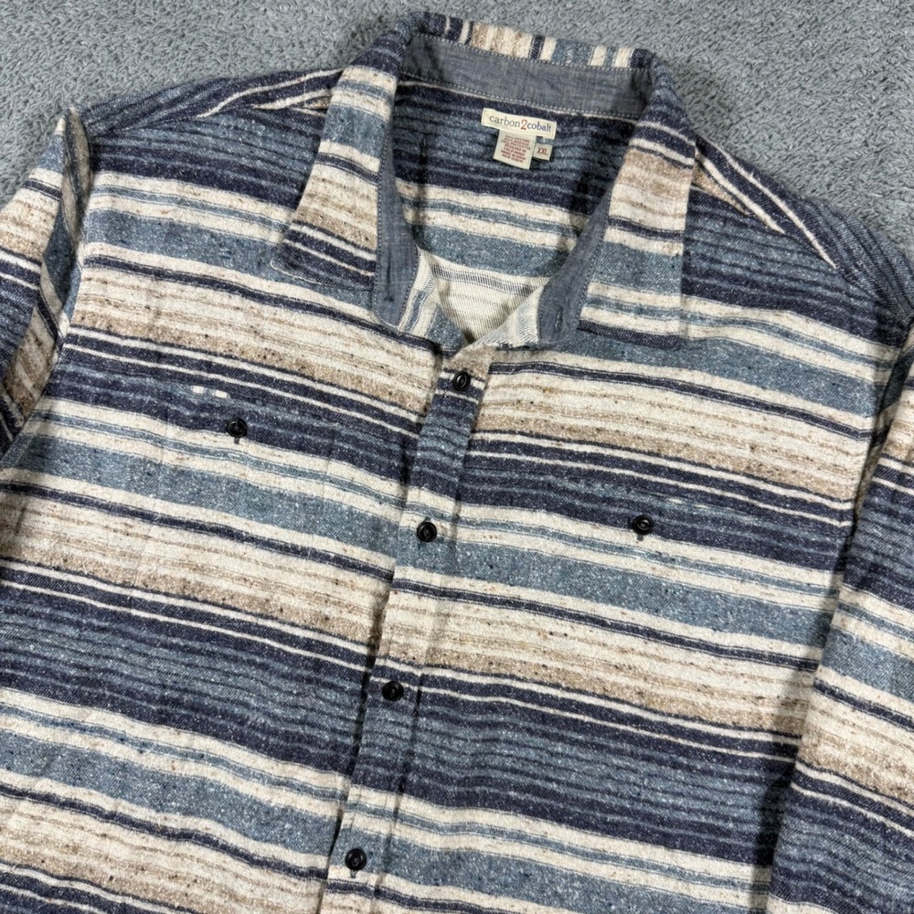 Carbon2Cobalt Flannel Shirt Mens XXL Blue Striped Cotton Blend Multicolor